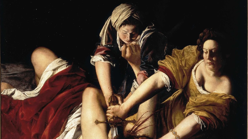 Painting of Judith Slaying Holofernes by Artemisia Gentileschi, located in the Vasari Corridor in Florence.