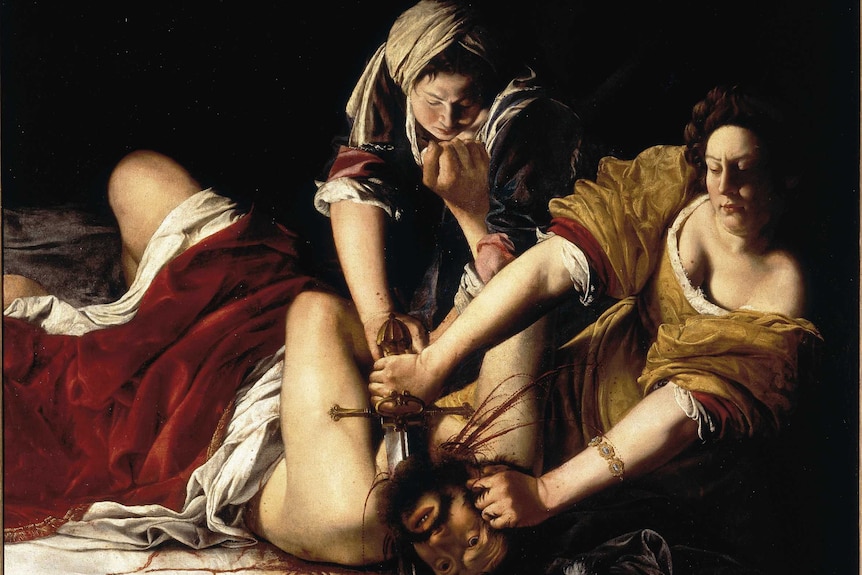 Painting of Judith Slaying Holofernes by Artemisia Gentileschi, located in the Vasari Corridor in Florence.