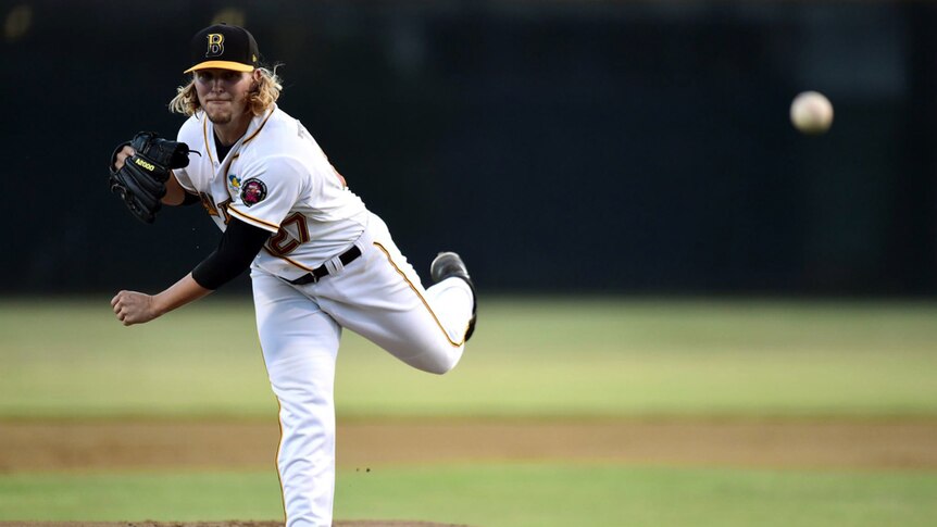 Pitcher Justin Erasmus from the Brisbane Bandits.