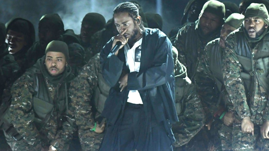 Kendrick Lamar performing live at the 60th annual grammy awards