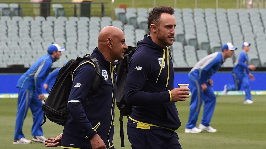 Faf du Plessis and Zunaid Wadee at South Africa cricket training