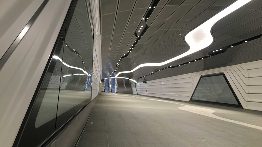 The new tunnel connecting the Wynyard transport hub to Barangaroo.