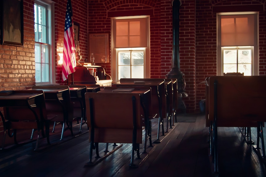 The interior of a classroom.