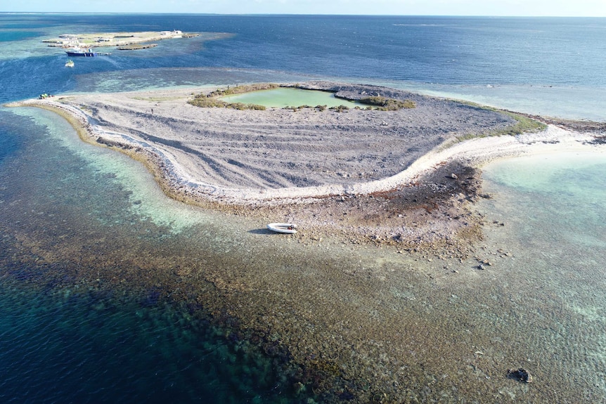 An aerial shot of Burton Island, one of the 122 individual islands that make up the Abrolhos Islands.