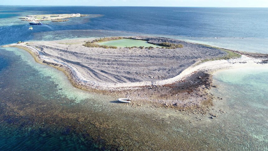 An aerial shot of Burton Island, one of the 122 individual islands that make up the Abrolhos Islands.