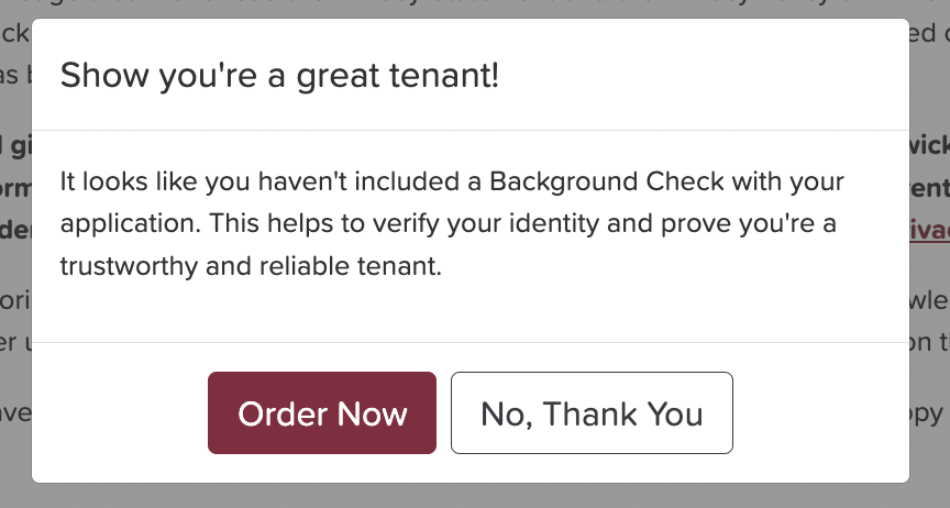 A screenshot from a rental application that says 'show you're a great tenant!'