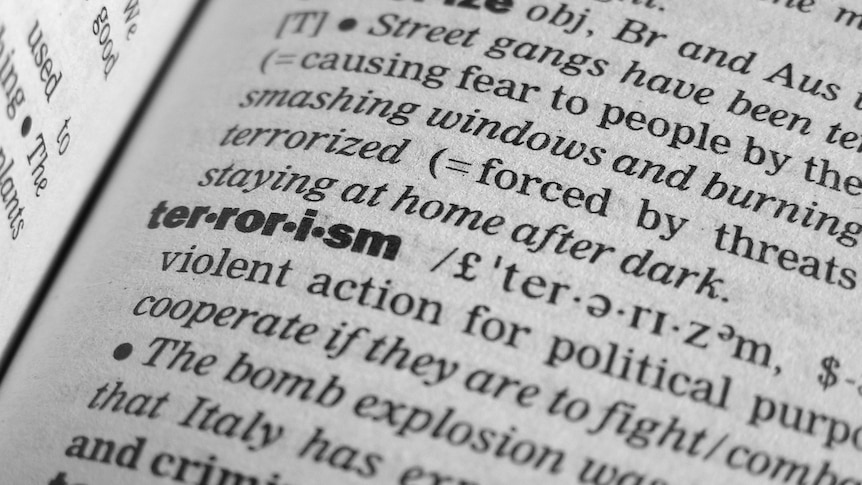 close up of word 'terrorism' in a dictionary, black and white