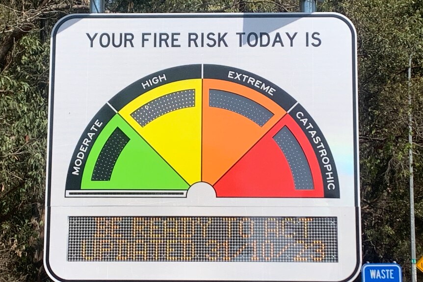 An image of a roadside digital fire risk sign