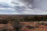 Storm clouds gather over an outback station.