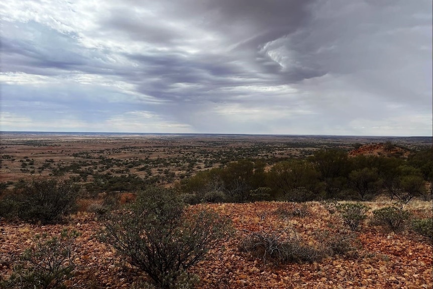Storm clouds gather over an outback station.
