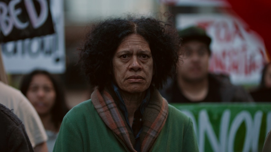 Older Mata played by Tanea Heke, Land march protest, Cuba Street