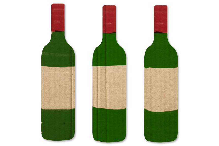 An illustration of three bottles of wine.