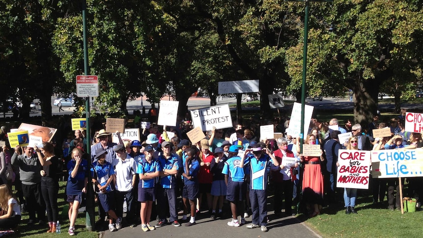 School children protest against abortion outside Parliament House Hobart