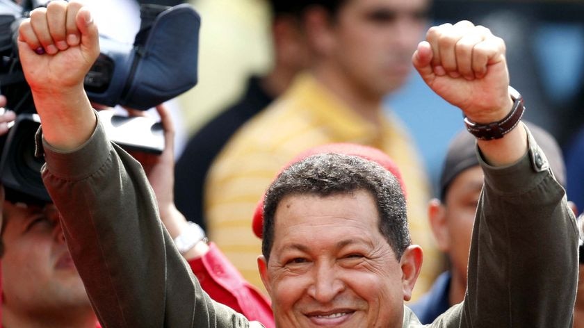Venezuelan President Hugo Chavez greets supporters