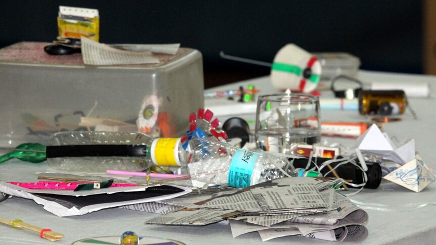 Recyclables used in Arvind Gupta's school science demonstrations.