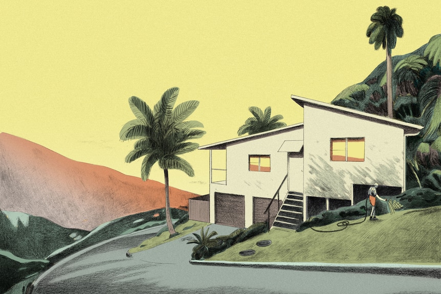 Illustration of a house on the coast.
