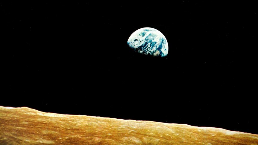 A view of planet Earth with the moon in foreground from the Apollo 8 spacecraft.