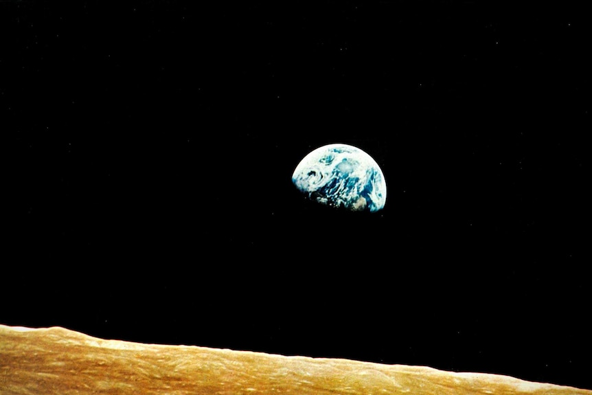 A view of planet Earth with the moon in foreground from the Apollo 8 spacecraft.