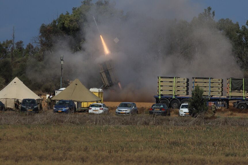 A rocket is fired from Israel's Iron Dome.