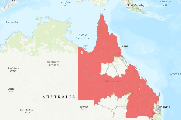 A map showing most of Queensland under fire bans