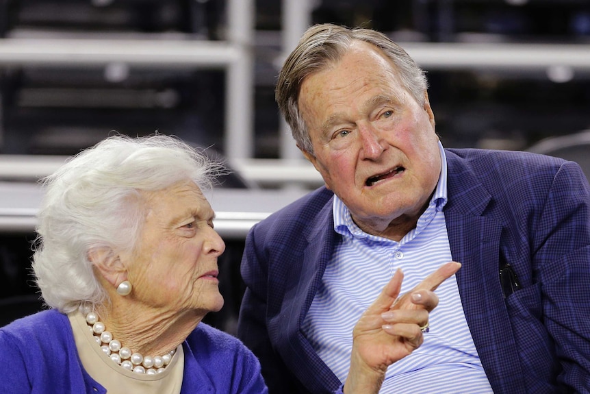 Barbara Bush talks to husband George HW Bush