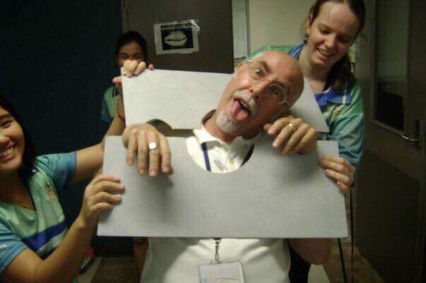 Crash victim Anthony Vanderwey clowns around with some of his Darwin Middle School students.