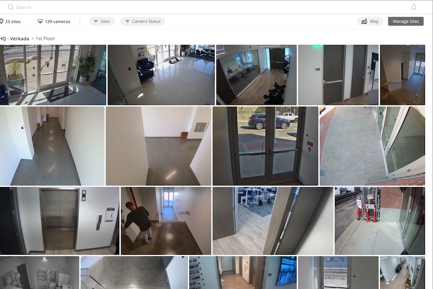 An image taken from the Verkada website showing its system monitoring multiple camera feeds at once.