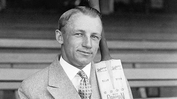 Don Bradman with his William Sykes bat, in the early 1930s.