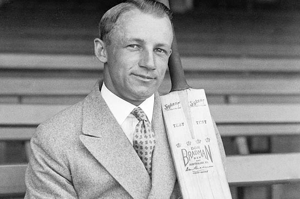 Don Bradman with his William Sykes bat, in the early 1930s.