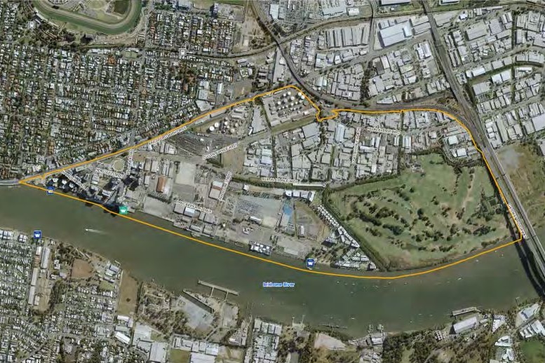 The boundary of the Proposed Development Area on the northshore of Hamilton, in Brisbane's north.