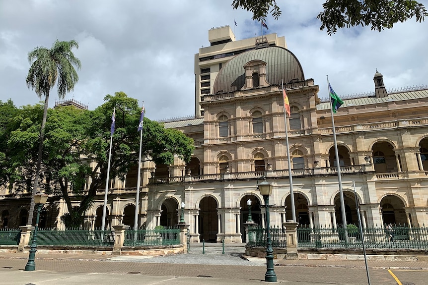 State Parliament in Brisbane, a two storey old stone building.