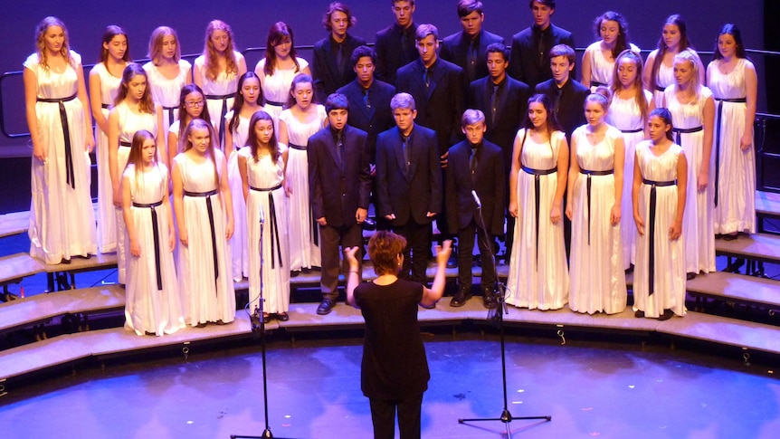 St Columba Anglican School choristers during a performance in Port Macquarie