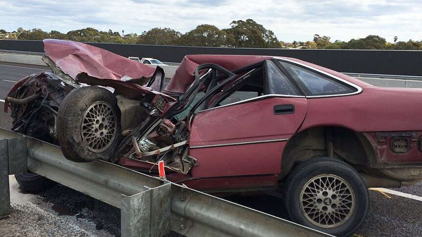 Crashed car on Southern Expressway