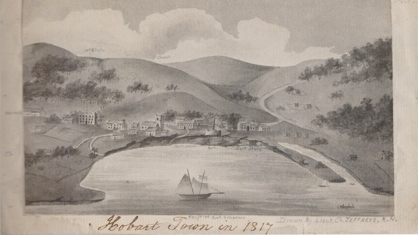 Hobart in 1817, as depicted by Lt Charles Jefferys.