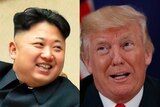 A composite of North Korea leader Kim Jong-un next to US President Donald Trump.