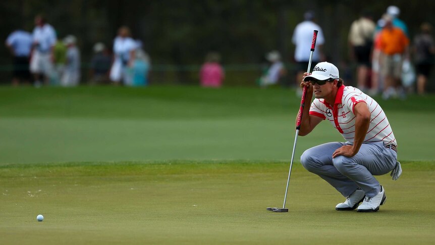 Australia's Adam Scott lines up a putt during a practice round before this year's US Masters.