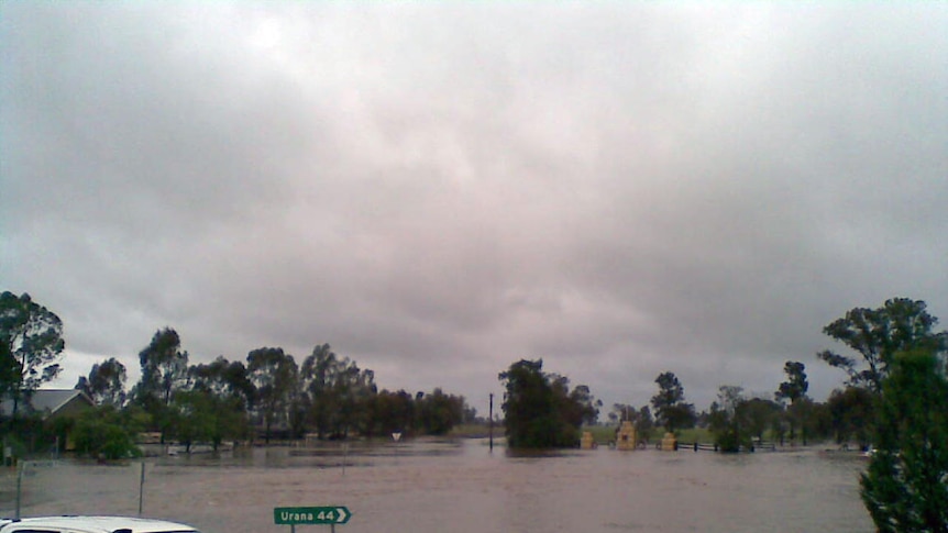 A local watches as floodwaters rise at the southern end of the town of Lockhart.