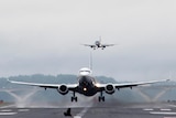 A flight lands on a runway