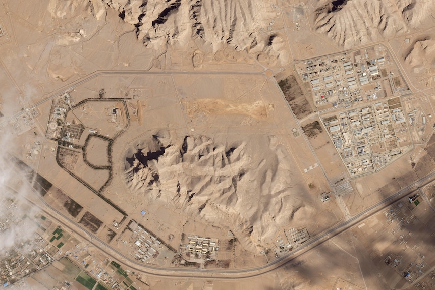 A satellite view of a nuclear facility in a dessert