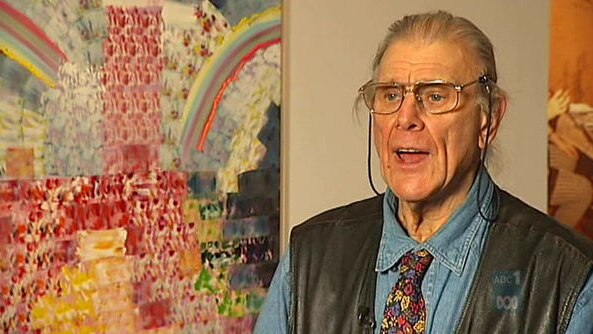 Artist Richard Larter talking about his paintings at the National Gallery of Australia in 2008.
