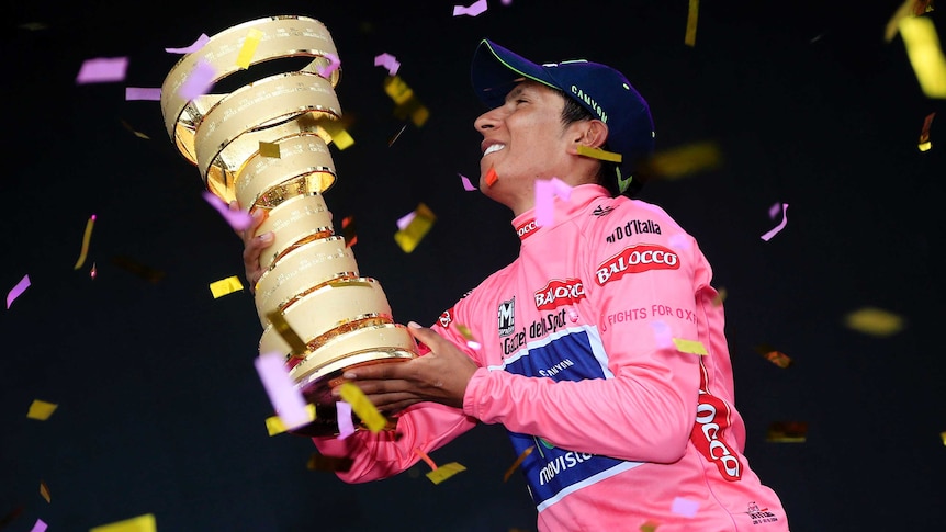 Quintana celebrates with Giro d'Italia trophy