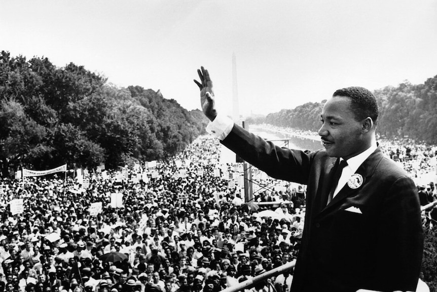 Martin Luther King gives his I Have a Dream speech in 1963 on the steps of the Lincoln Memorial