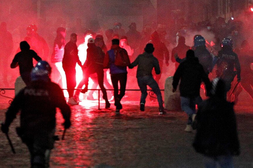 Protesters clash with police in Rome.