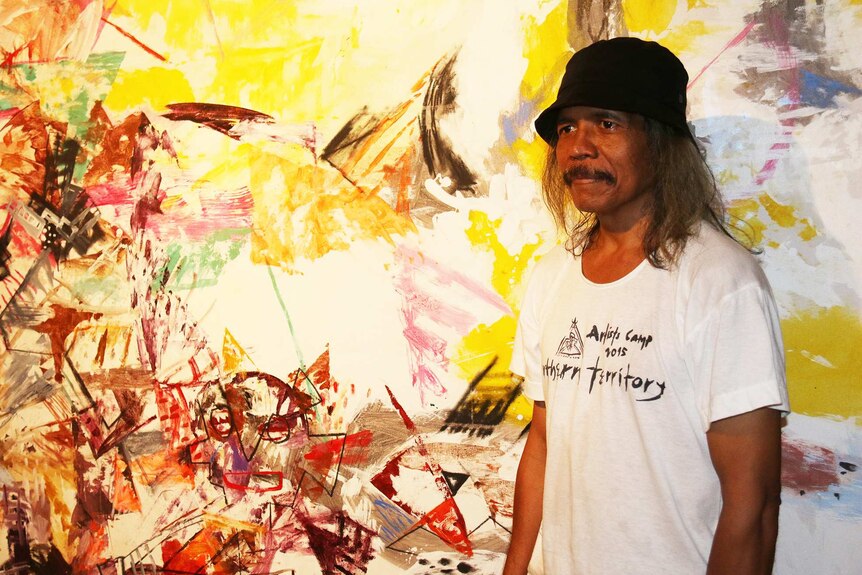 Indonesian artist Made Budhiana, with his work 'Simpsons Gap'.