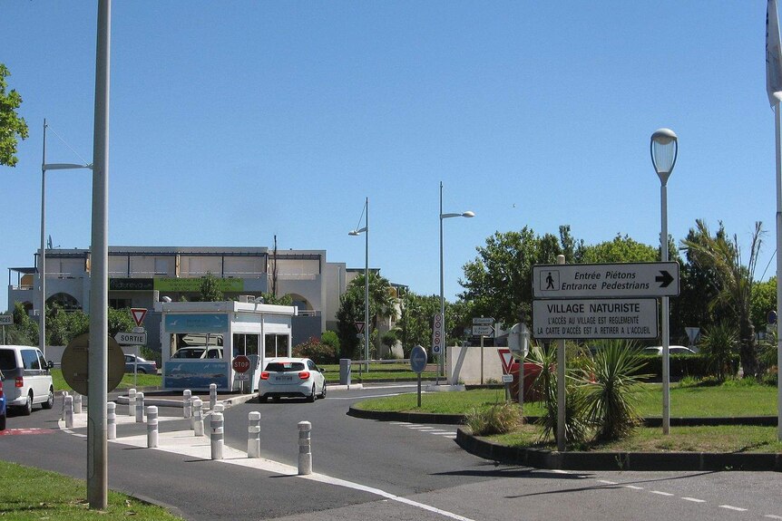 The gate to the Village Naturiste in Cap D'Agde, France.