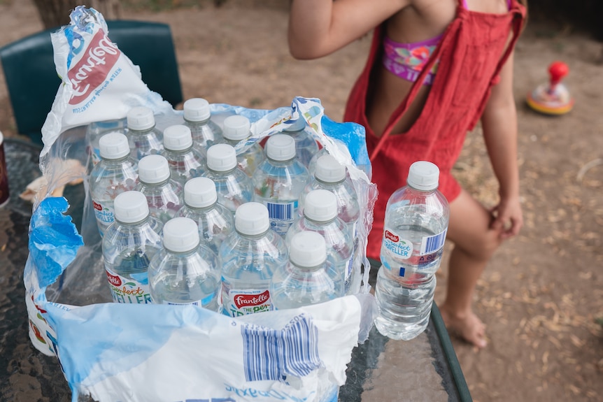 A pallet of bottled water.