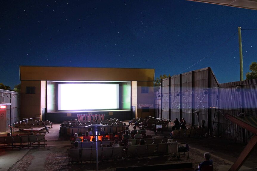 Winton residents watch a preview of the locally-filmed ABC series Total Control at the Royal Open Air Cinema