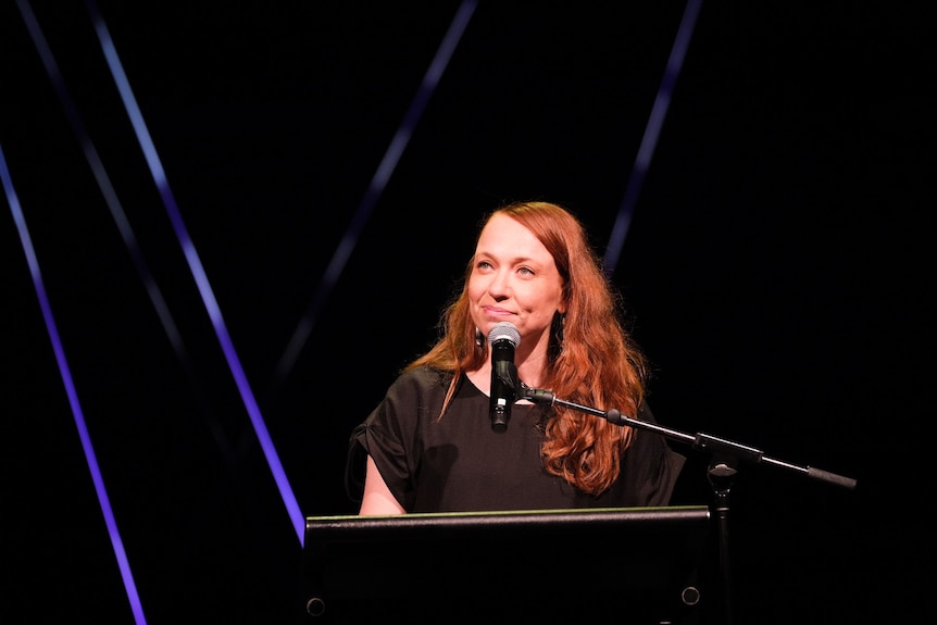 A woman making a speech