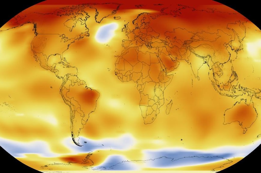 An image of the earth with different colours indicating heat in different areas