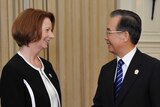 A supplied image of Prime Minister Julia Gillard meeting with Premier Wen Jiabao of China.